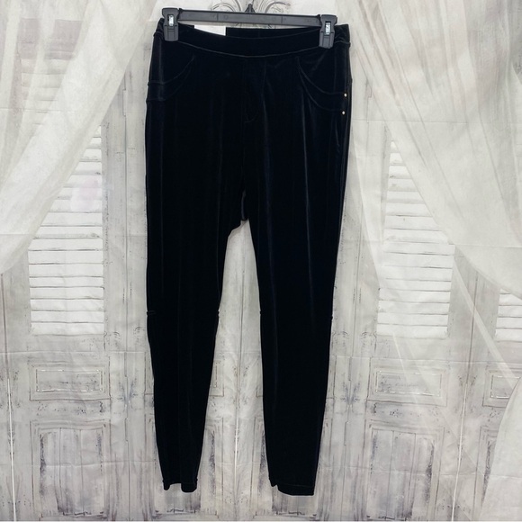NEW Calvin Klein Size 0X Black Modern Leggin Slim Leg Velvet Pants Faux  Pockets - Picture 2 of 11
